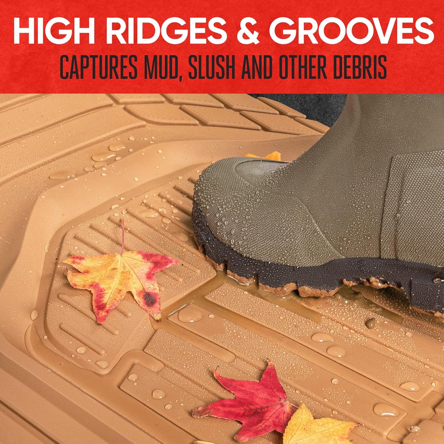 943-GR Flextough Defender Car Floor Mats -Next Generation Deep Dish Heavy Duty Contour Liners for Car SUV Truck & Van-All Weather Protection, Trim to Fit Most Vehicles Gray