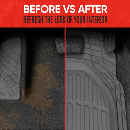 Flextough Floor Mats for Cars, Gray Deep Dish All-Weather Mats, Waterproof Trim-To Fit Automotive Floor Mats for Trucks SUV, Universal Liner Car Accessories