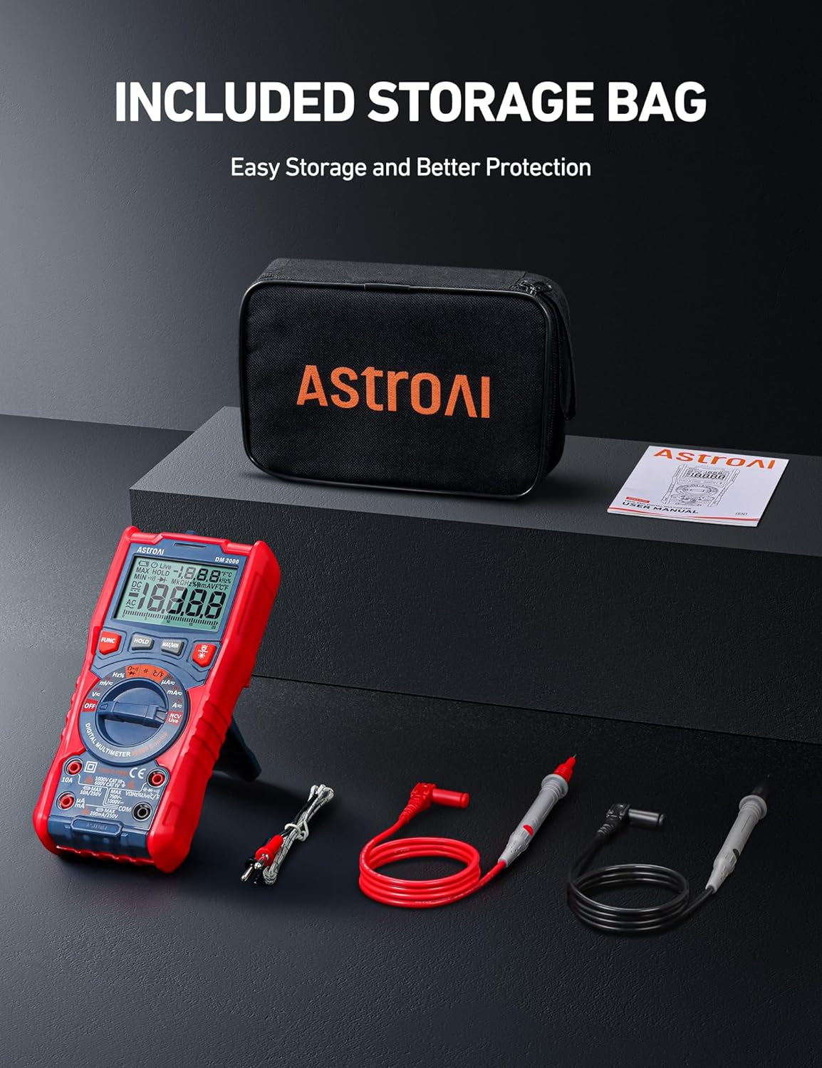 Digital Multimeter Tester TRMS 20000 Counts with Higher Resolution Auto-Ranging Voltmeter; Accurately Measures Voltage Current Resistance Diodes Continuity Duty-Cycle Capacitance Temperature