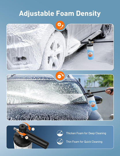Wide Neck Foam Cannon, with 1/4 Inch Quick Connector Plug to Pressure Washer, 1.0Mm Orifice,1 Liter Capacity, Orange Lable