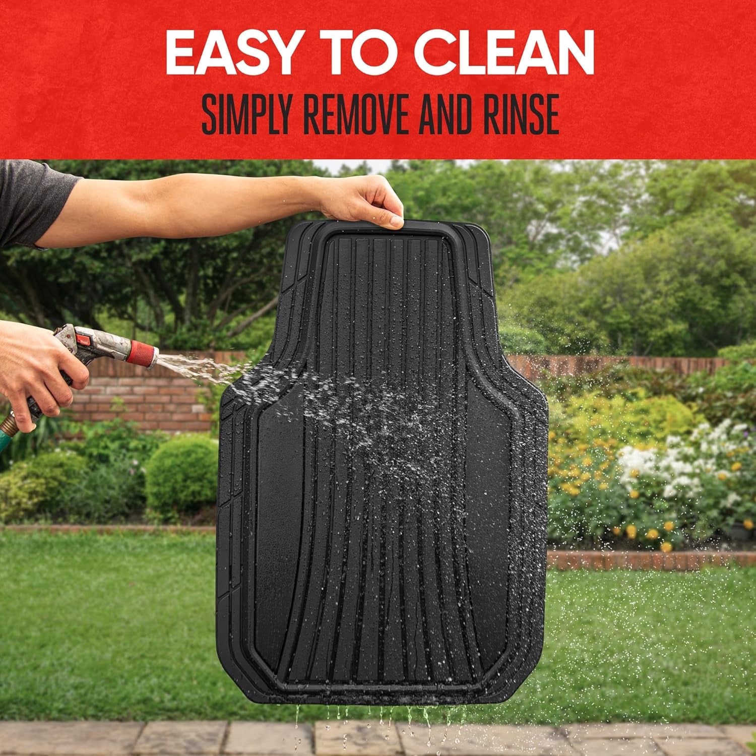 Motor Trend Rubber Car Floor Mats - Durable, All Weather Protection with Non-Slip Backing, Two Tone Accent - for Front and Rear