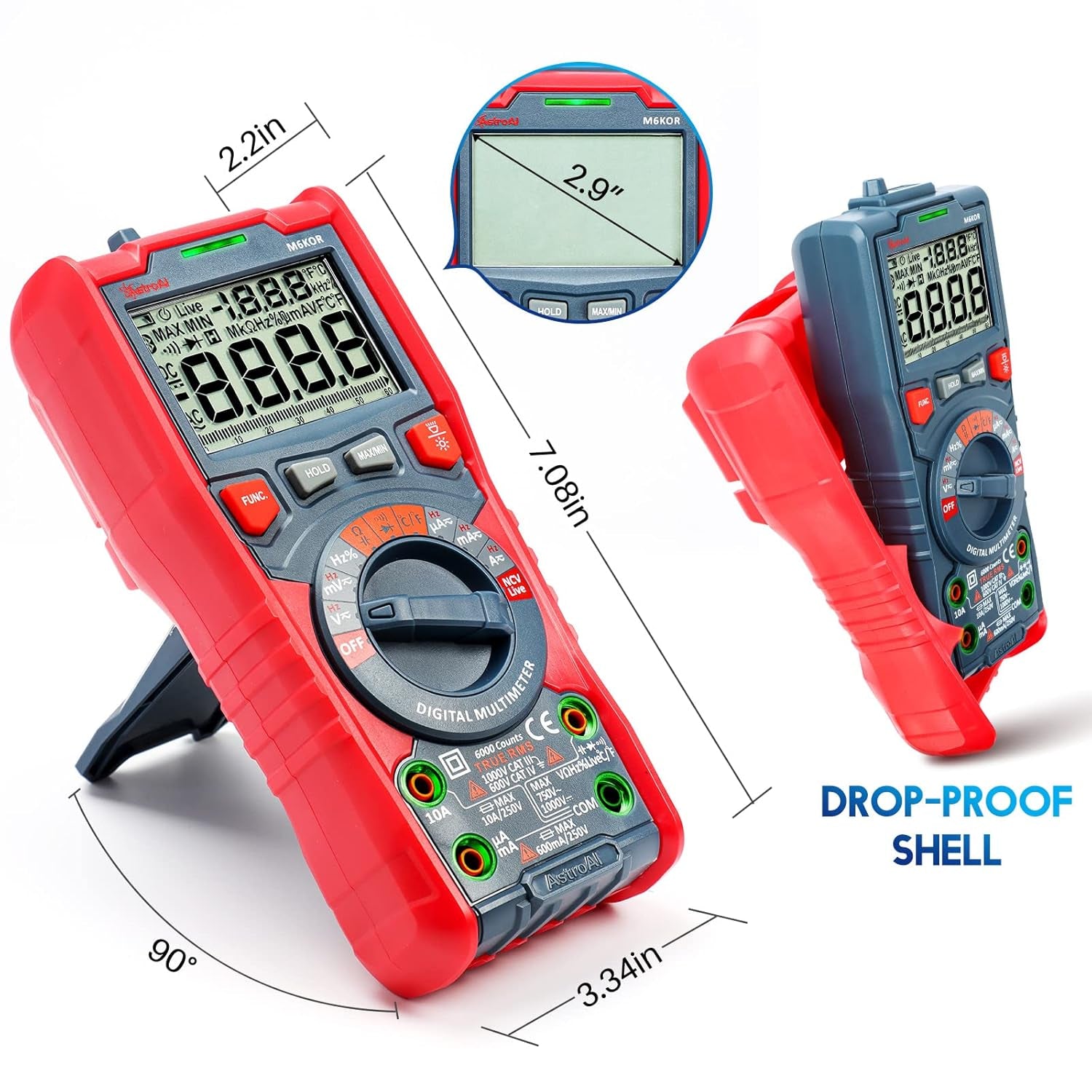 Digital Multimeter, TRMS 6000 Counts Auto-Ranging Voltage Tester Voltmeter Measuring AC/DC Voltage Current, Capacitance Resistance Frequency Temperature Continuity Diodes with NCV