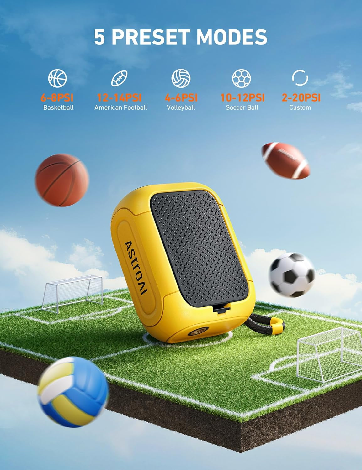 Portable Electric Ball Pump - Ultra Fast Inflation, with Digital LCD Display, Preset Pressure with Ball Needle for Basketball, Soccer, and Sports Balls