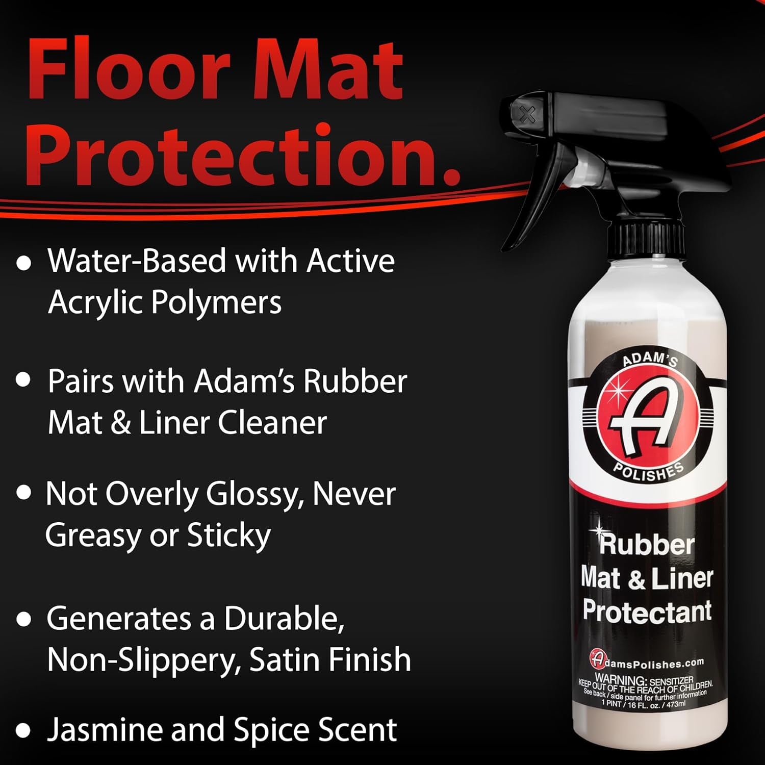 Rubber Mat & Liner Protectant (16 Fl. Oz) - Rubber Floor Mat Protective Spray Car Detailing | Non-Sticky, Non-Greasy, Non-Slip Formula | Restores Mats, Truck Bed Liners, Trunk & More