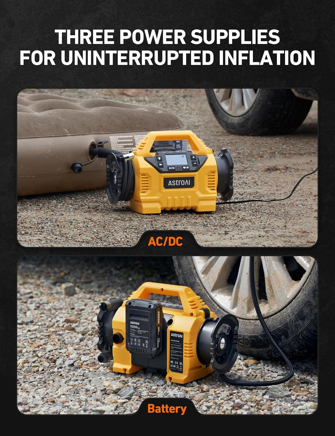 Cordless Tire Inflator Portable Air Compressor for Car 160PSI with HD Screen, 3 Power Sources & Dual Powerful Motors, Heavy Duty Air Pump Inflation/Deflation Father Day Gifts