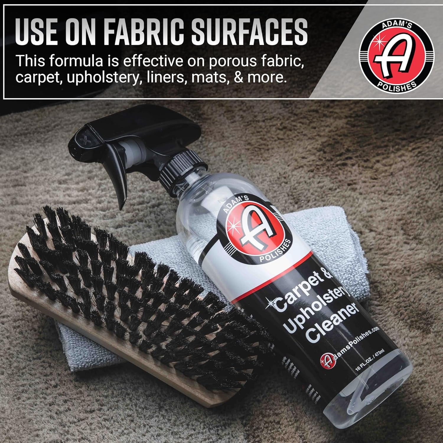 Carpet & Upholstery Cleaner (16Oz) - Powerful Car Carpet Cleaner for Auto Detailing, Cloth & Fabric Interior Cleaning Solution, Stain Remover for Car Seat, Floor Mats & More
