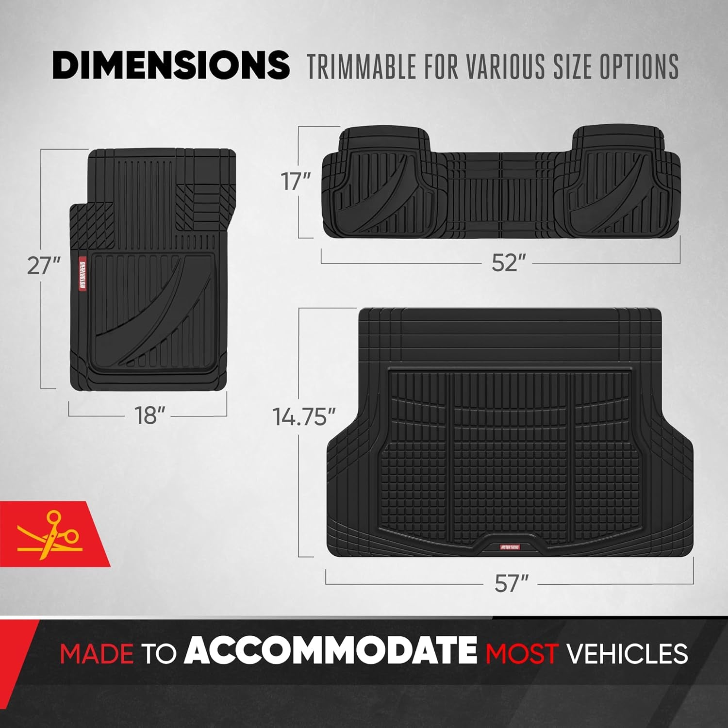 Motor Trend Flextough Advanced Heavy Duty Black Rubber Car Floor Mats & Cargo Liner for SUV & Car Full Set - Universal Trim to Fit All Weather Automotive Floor Mats & Cargo Liners for SUV, Car, & Van