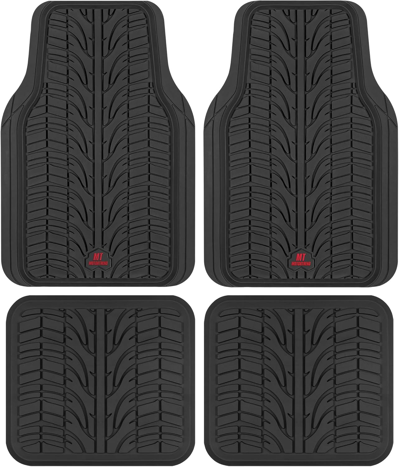 Motor Trend Grand Prix Tire Tread Rubber Car Floor Mats for Autos SUV Truck & Van - All-Weather Waterproof Protection Front & Rear Seat Liners, Trim to Fit Most Vehicles, Black