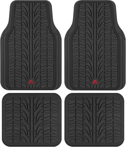 Motor Trend Grand Prix Tire Tread Rubber Car Floor Mats for Autos SUV Truck & Van - All-Weather Waterproof Protection Front & Rear Seat Liners, Trim to Fit Most Vehicles, Black