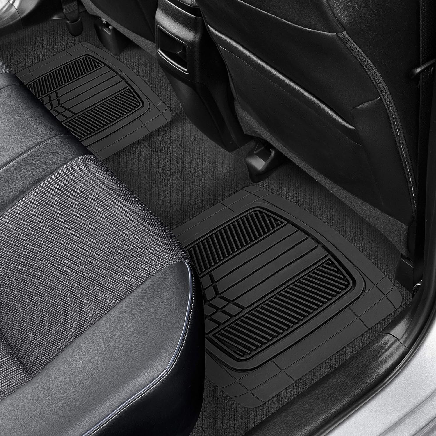 MOTOR TREND Dualflex™ Rubber Car Floor Mats All Weather Waterproof 4-Piece Sporty Two-Tone Design Car Mats Full Set - Universal Trim-To-Fit Floor Mats for Car, SUV, & Trucks - Car Carpet Protector