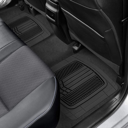 MOTOR TREND Dualflex™ Rubber Car Floor Mats All Weather Waterproof 4-Piece Sporty Two-Tone Design Car Mats Full Set - Universal Trim-To-Fit Floor Mats for Car, SUV, & Trucks - Car Carpet Protector