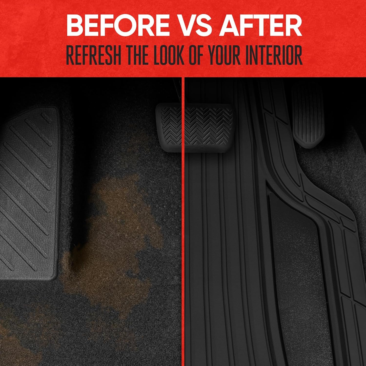 Motor Trend Rubber Car Floor Mats - Durable, All Weather Protection with Non-Slip Backing, Two Tone Accent - for Front and Rear
