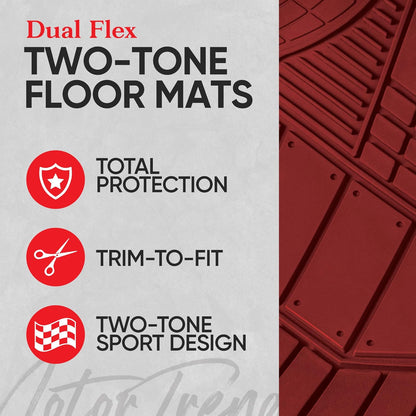 MOTOR TREND Dualflex™ Rubber Car Floor Mats All Weather Waterproof 4-Piece Sporty Two-Tone Design Car Mats Full Set - Universal Trim-To-Fit Floor Mats for Car, SUV, & Trucks - Car Carpet Protector