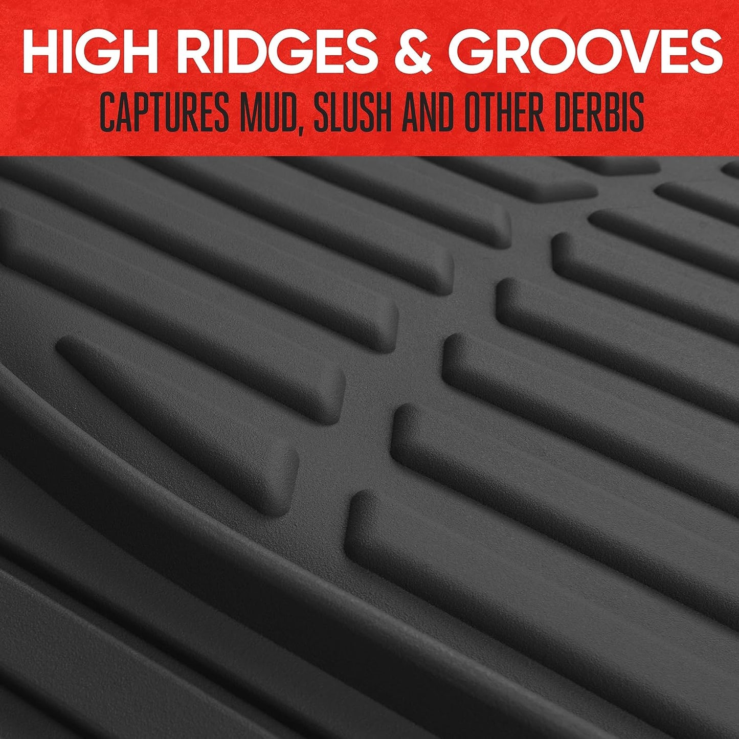 Flextough Floor Mats for Cars, Black Deep Dish All-Weather Mats, Waterproof Trim-To Fit Automotive Floor Mats for Cars Trucks SUV, Universal Floor Liner Car Accessories