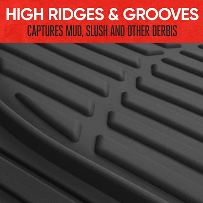 Flextough Floor Mats for Cars, Black Deep Dish All-Weather Mats, Waterproof Trim-To Fit Automotive Floor Mats for Cars Trucks SUV, Universal Floor Liner Car Accessories