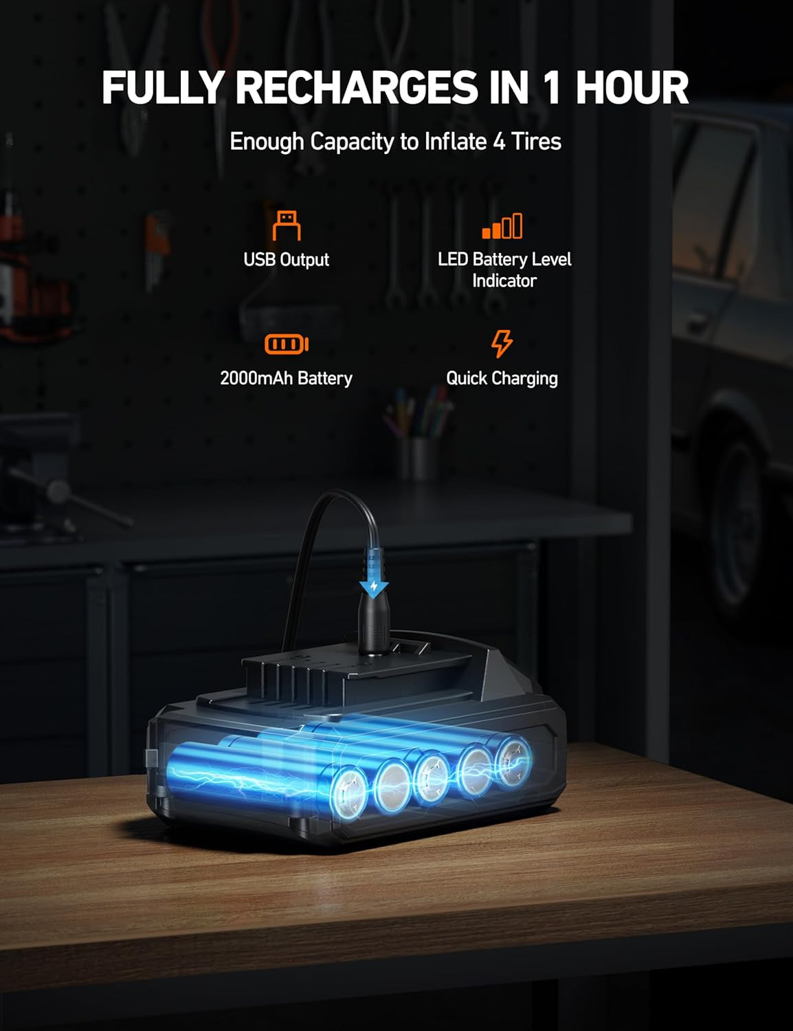 Cordless Tire Inflator Portable Air Compressor for Car 160PSI with HD Screen, 3 Power Sources & Dual Powerful Motors, Heavy Duty Air Pump Inflation/Deflation Father Day Gifts