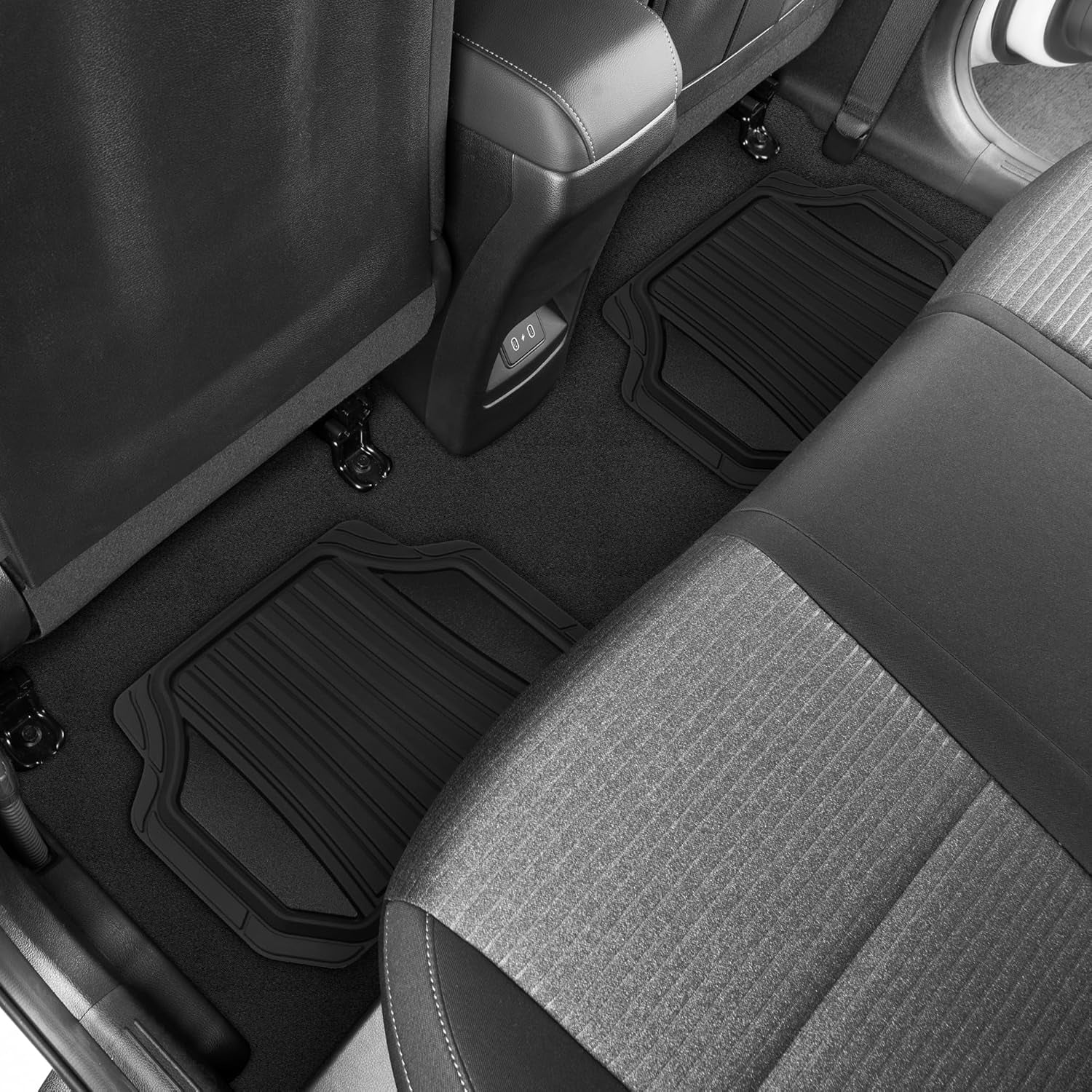 Motor Trend Chrometech Car Floor Mats Full Set - Durable Rubber Floor Mats for Cars with Two Tone Accent, All Weather Interior Protection for Front and Rear with Non-Slip Backing, Silver Chrome