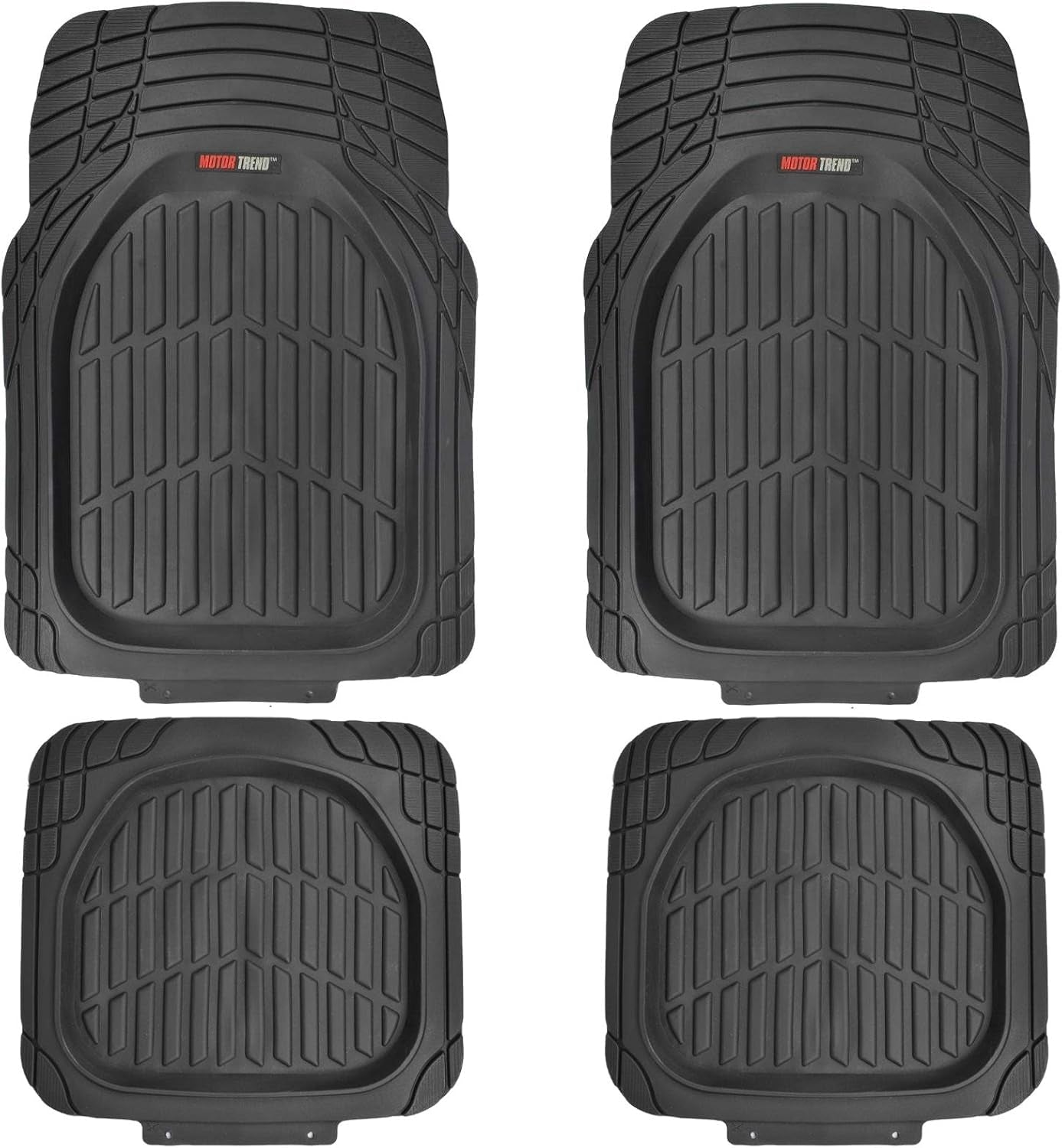 Motor Trend MT-921-BK Flextough Tortoise - Heavy Duty Rubber Floor Mats for Car SUV Van & Truck - All Weather Protection - Deep Dish (Black)